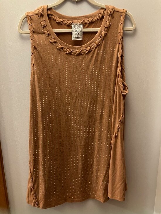 Vocal Tops - NWT Vocal USA Tunic Light Brown Size 2XL, Rhinestones on Front, Sleeveless